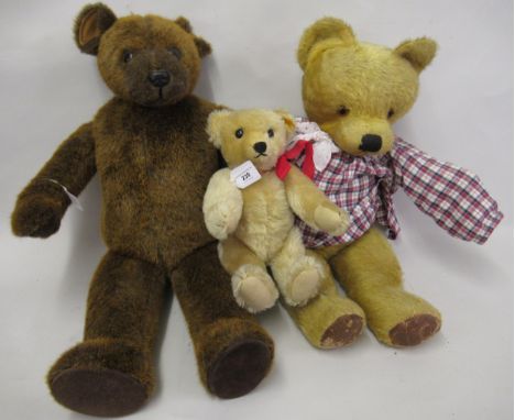 Small modern articulated humpback Steiff bear, unboxed, another Little Folk bear and a vintage plush articulated bear in chec