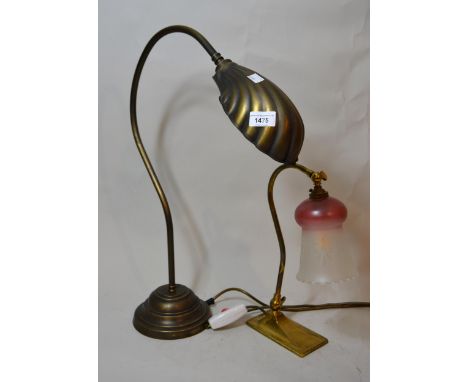 Two modern brass desk lamps and a modern hanging ceiling light with soda glass shade (at fault) 