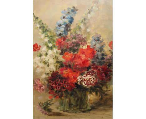 Alice Van Heddeghem, oil on board, still life of flowers, signed, 19.5ins x 15.5ins, framedCould do with a clean. I would cla