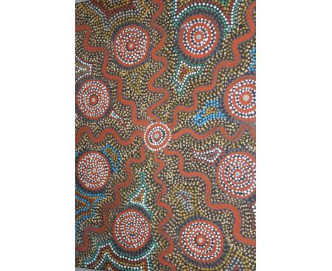 20th Century Aboriginal school, oil on canvas, inscribed verso ' Honey Ant Dreaming ' Sammy Rubuntja, 16ins x 20ins, unframed