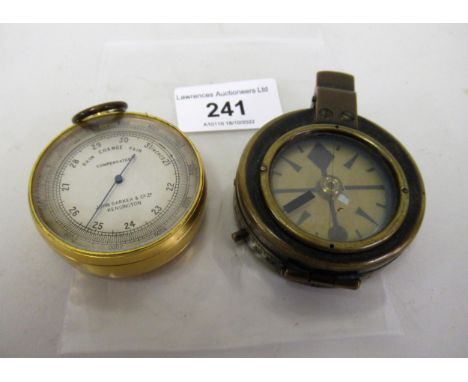 Late 19th / early 20th Century gilt cased pocket barometer with silvered dial, inscribed John Barker & Co. Ltd., Kensington, 