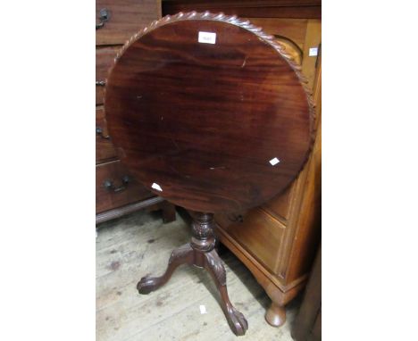 Reproduction circular carved mahogany tilt top tripod table with bird cage base 