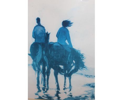 Framed coloured print, study of horses, after Elaine Fournier 