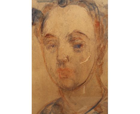 Watercolour and crayon, head and shoulder portrait of a lady, monogrammed A.O.S, 11.5ins x 8.5ins 