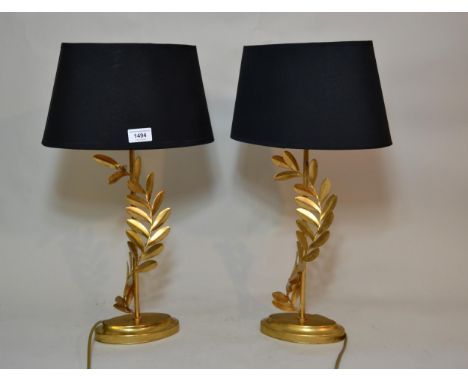 Pair of Laura Ashley gilt metal table lamps with shades 