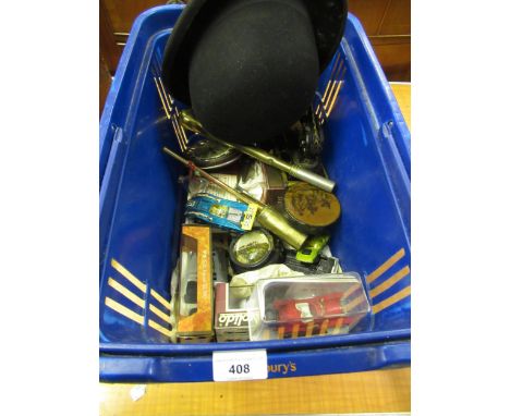 Quantity of miscellaneous collectables including 19th Century papier mache snuff box, bowler hat, hunting horn and sundries 