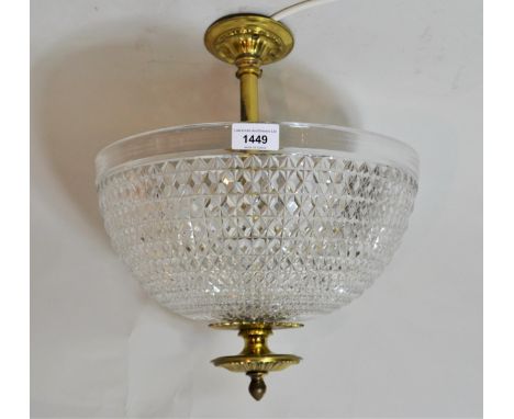 Modern hobnail cut glass and gilt brass bowl form light fitting, 13ins diameter 