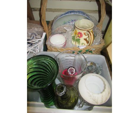 Small box containing a quantity of various glassware and another quantity of various ceramics, including a Poole pottery dish