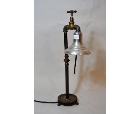 Modern ' steam punk ' style copper and iron table lamp base with aluminium shade, (for re-wiring), 24ins high 