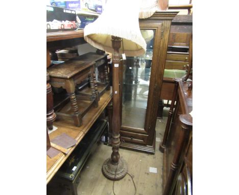 Carved standard lamp together with three rectangular oak trays 