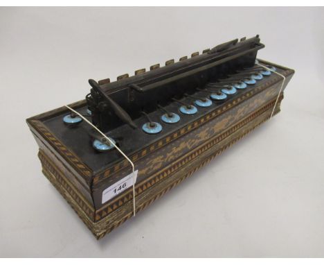 19th Century Continental marquetry inlaid accordion, 14.5ins wide (at fault) 