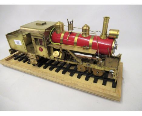 American large scale shay engine locomotive in brass and red metalIt looks to be a working model but does not look complete o