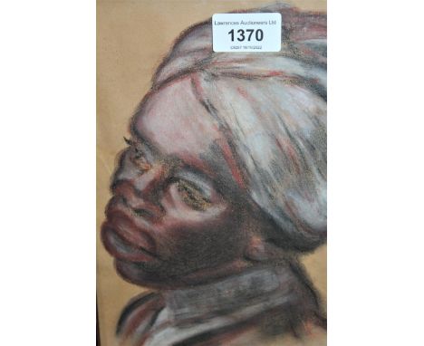 Pastel portrait of a man wearing a turban, another of an elderly lady, pencil drawing, portrait of a seated lady and a carica