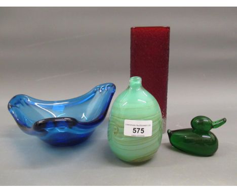 Two items of Whitefriars type glass, together with two other items 