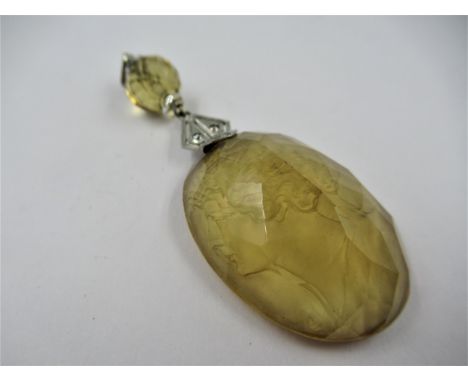 Art Deco citrine portrait intaglio pendant, with diamond set mounts 