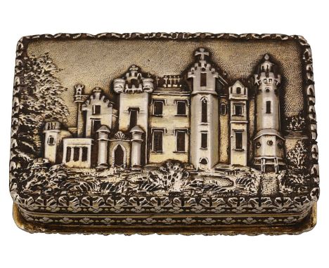 A William IV silver-gilt 'castle top' vinaigretteBirmingham, 1837, Nathaniel Mills rectangular, the hinged lid embossed with 