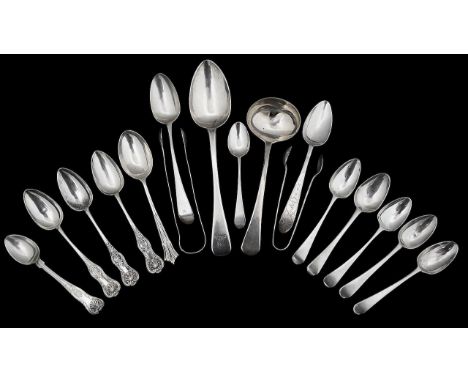 George IV and later silver spoonsvarious dates, makers markscomprising an Old English pattern tablespoon, London, 1827, Henry