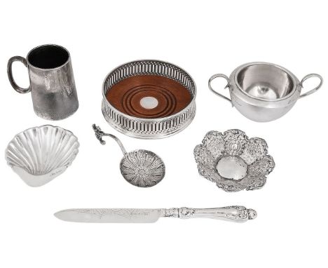 A collection of silver to include a late Victorian christening mugvarious dates, makers marks, the mug of plain tapering form