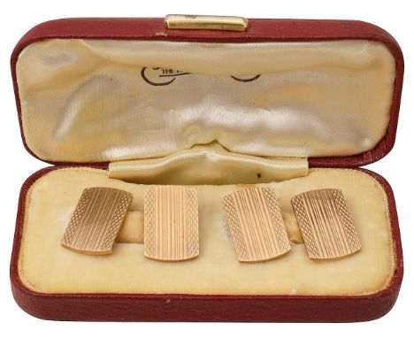 A pair of 9ct gold cufflinkswith engine-turned design, stamped with London hallmarks, dated 1950s total approx. weight 10g, t