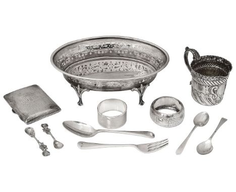 A George V silver dish and other silver first London, 1914, Corke Brothers &amp; Co, of oval form with pierce sides raised on