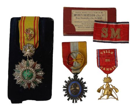 World Orders. Three medalsfirst Tunisia. Order of Nichan Iftikhar Officer's Cross, 4th Class, second bright silver an enamel 