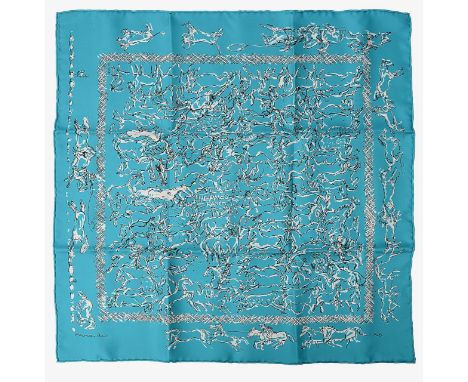 A silk bandana/scarf by Hermesturquoise, with 'Hermes Ranch' designtotal approx. measurement 53 x 53cmCondition: With receipt