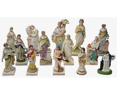 late 18th/early 19th century Staffordshire pearlware figures of goddesses and other emblematic figurescomprising Hygeia, Wood