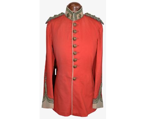 A post 1901 Lieutenants Dress Uniform Tunic, Wiltshire Regiment the tunic of scarlet cloth with buff collar and cuffs, stand 