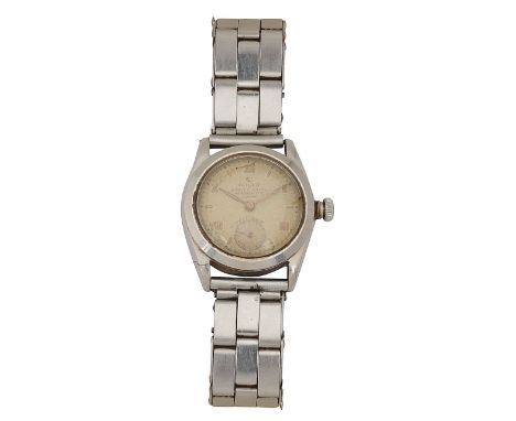A 1940s Rolex stainless steel Oyster Royal precision bracelet wristwatchretailed by Dobbies Ltd Nairobithe champagne dial wit