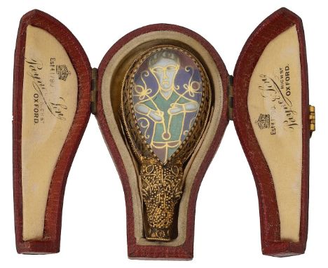A silver-gilt and enamel replica of the Alfred Jewel by Payne &amp; Son c.1900unmarked, the upper pear shaped face depicting 