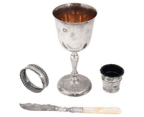 An Elizabeth II silver goblet and other silverfirst Sheffield, 1972, Mappin &amp; Webb, plain design with feature hallmarks, 