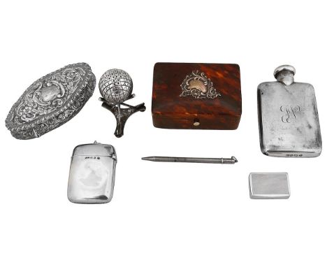 An Edwardian small silver hip flask and other silver various dates, makersfirst Birmingham, 1916, A &amp; J Zimmerman Ltd, pl