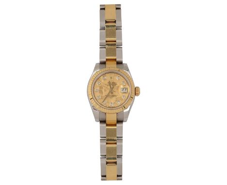 A lady's Rolex stainless steel and 18K gold diamond set Oyster Perpetual Datejust bracelet wrist watchModel number 179173, Se