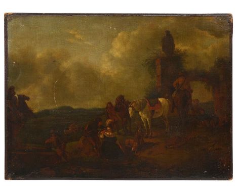 Follower of Philip Wouwerman, Late 17th/Early 18th Century "A scene of a hunting party" oil on canvas, unframed overall size 