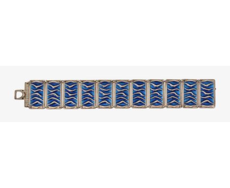 A blue enamel and silver panel bracelet designed by Agnar Skrede (1929-2004) for David Andersenapart of the "Wave" series, st
