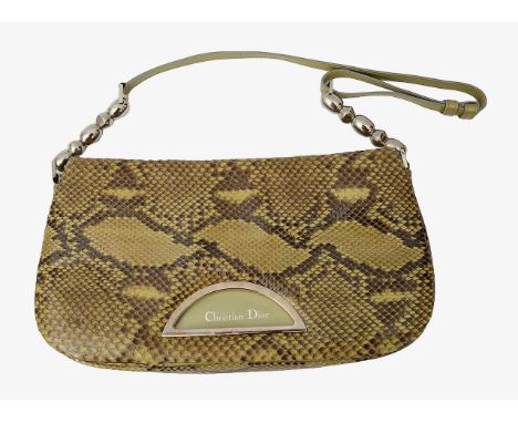 A Christian Dior 2000 Maris Pearl shoulder green python bagwith inside zipper pocket, green leather shoulder strap with metal