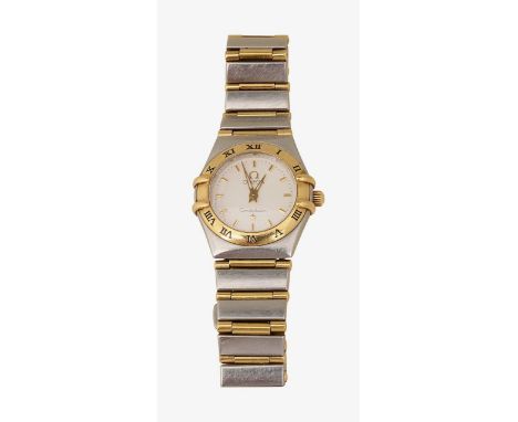 An Omega Constellation Chronometer Automatic lady's watch wristwatch the white dial with gilt baton hours, gilt and luminesce