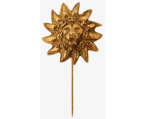 A lion's head stick pin by Chanel stamped to reverse 'Chanel / Made in France'total approx. diameter 6.5cm, total approx. wei