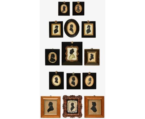 A collection of 19th century and later silhouette portraits various portraits to include a portrait of lady facing right titl
