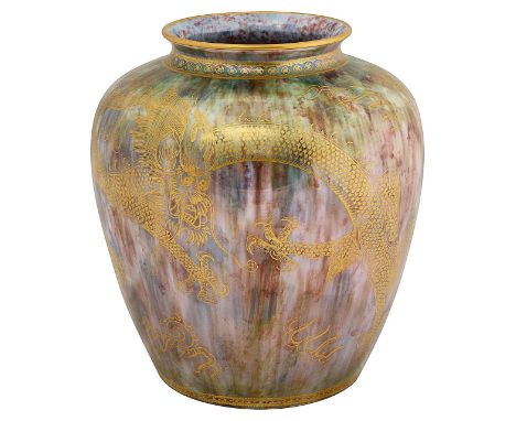 Daisy Makeig-Jones for Wedgwood lustre a 'Dragon' lustre vase, Z4901of shouldered tapering form, purple and green mottled gro