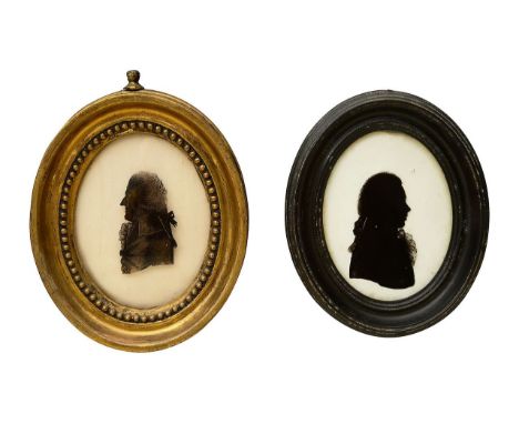 Mrs Isabella Beetham, British. (c.1753-1825) Two silhouette portraits of gentlemen both bust length, hair en queue and tied w