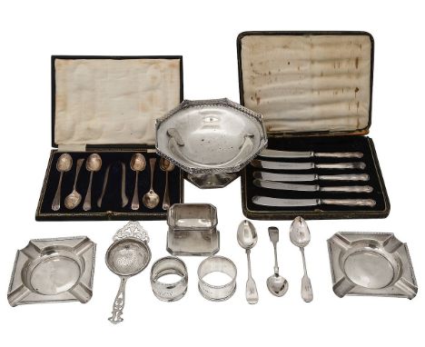 A George V silver pedestal dish and other silvervarious dates makersfirst Sheffield, 1915, Walker &amp; Hall Ltd, octagonal w