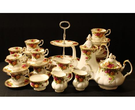 A Royal Albert Old Country Roses pattern coffee set, comprising coffee pot, six coffee cups and saucers, cream jug and sugar 
