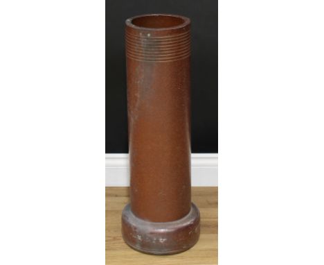 Derbyshire Saltglazed Stoneware - a 15cm diameter pipe, manufactured as a stick/umbrella stand, nine incuse lines to top, 518