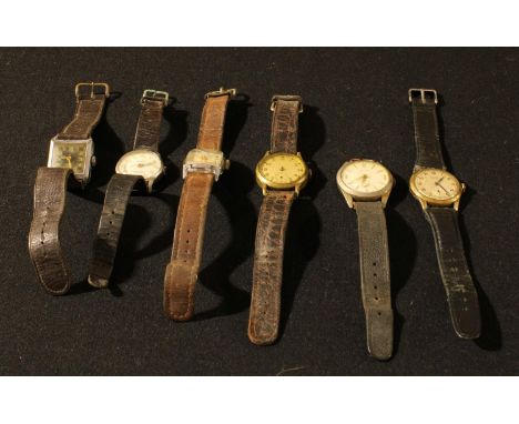A collection of six vintage wristwatches, c.1920's-1930's, including Timex, Teka, Rone, Aircraft, etc 