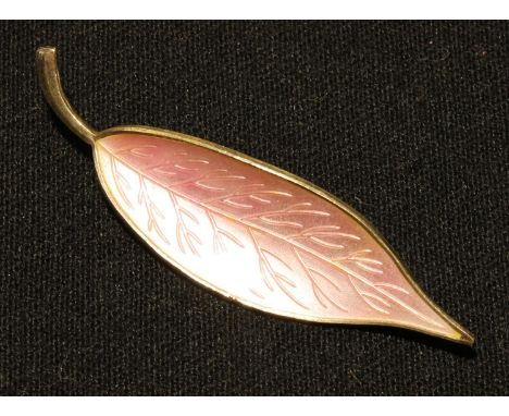 A Danish sterling silver and enamel leaf brooch, by Mekin 