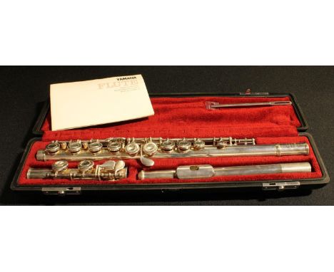Musical Instruments - a Yamaha flute, YFL211S, Nippon Gakki Co Ltd, Japan, hard case with cleaning brush and owner's manual 