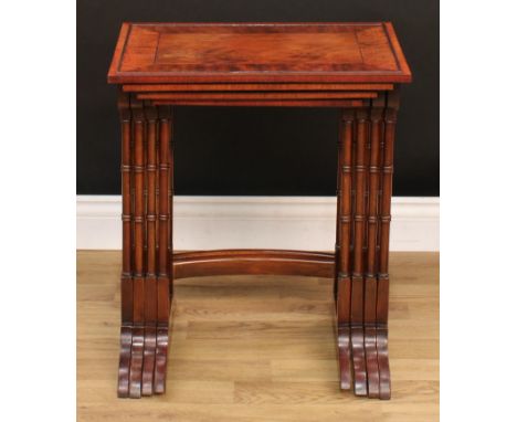 A set of mahogany quartetto tables, turned legs, first-half 20th century, the largest 58.5cm high, 50cm wide, 35cm deep 