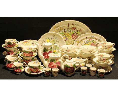 A Simpsons Chanticleer Ware Belle Fiore pattern part breakfast service; a Johnson Bros. Garden Bouquet pattern part dinner an