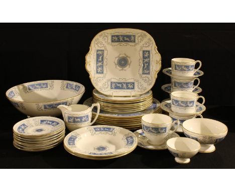 A Coalport Revelry pattern part dinner and tea service comprising dinner plates, salad plates, cups, saucers, etc 